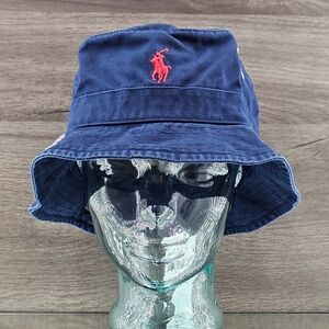 Polo Ralph Lauren Bucket Hat L/XL Navy Multi Red Embroidered Pony P-Wing Preppy